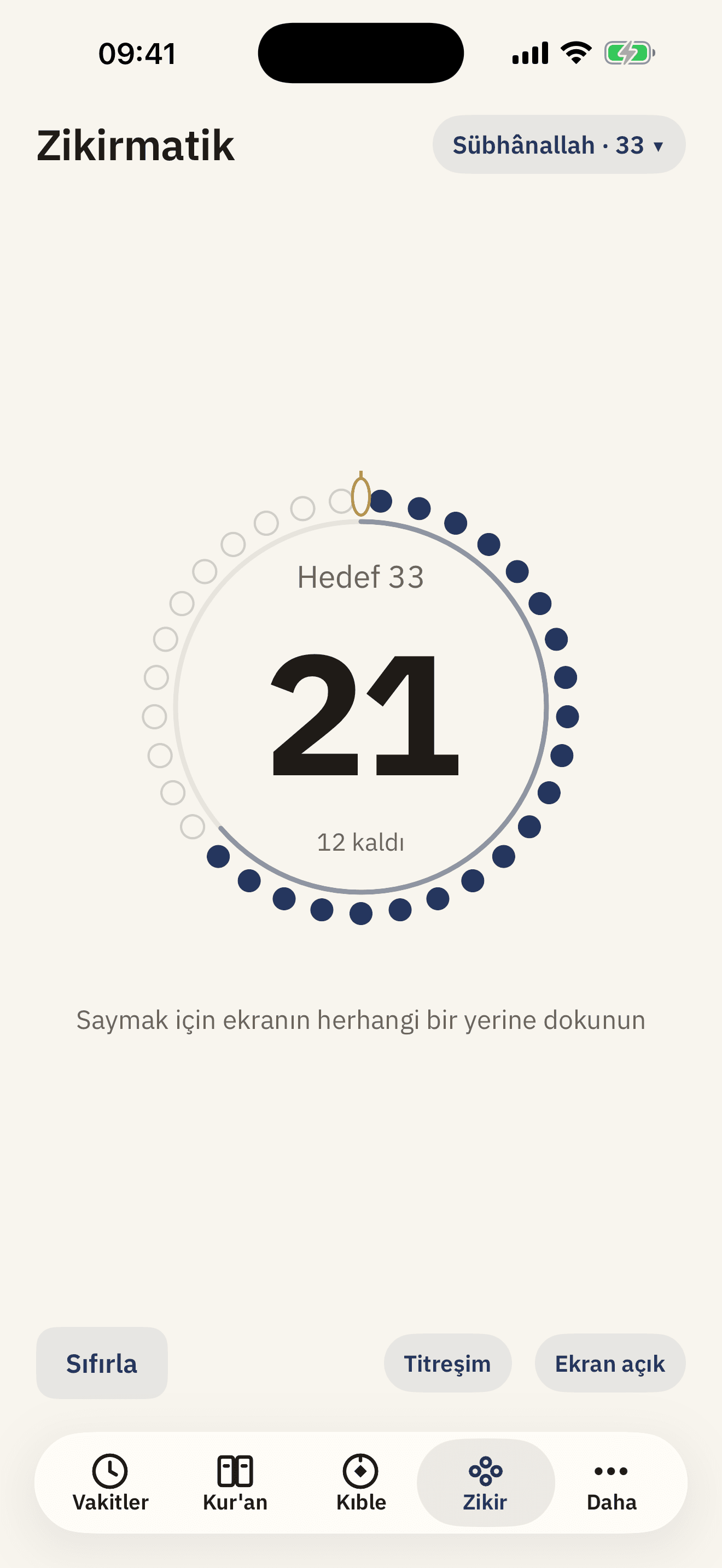 Duagâh zikirmatik ekranı